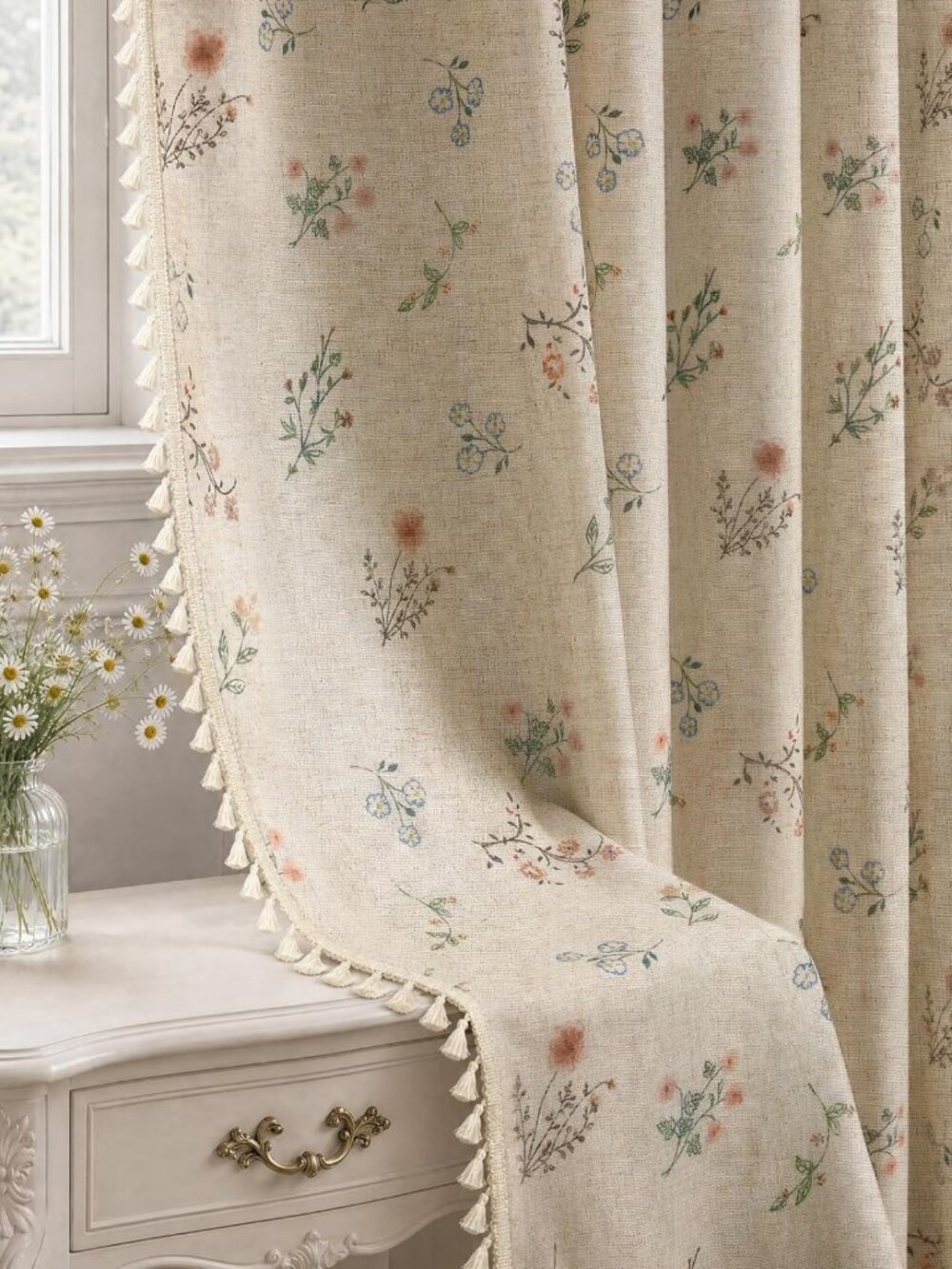 Boho Floral 100% Blackout Curtains - 84 Inch Linen Texture, 2 Panels, Room